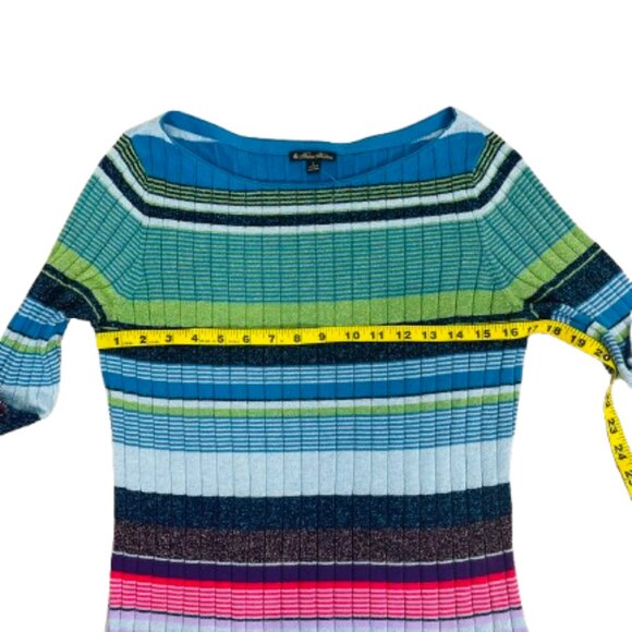 Brooks Brothers NWOT Women's Cotton Blend Metallic Striped Ribbed Sweater Size L - Picture 5 of 9